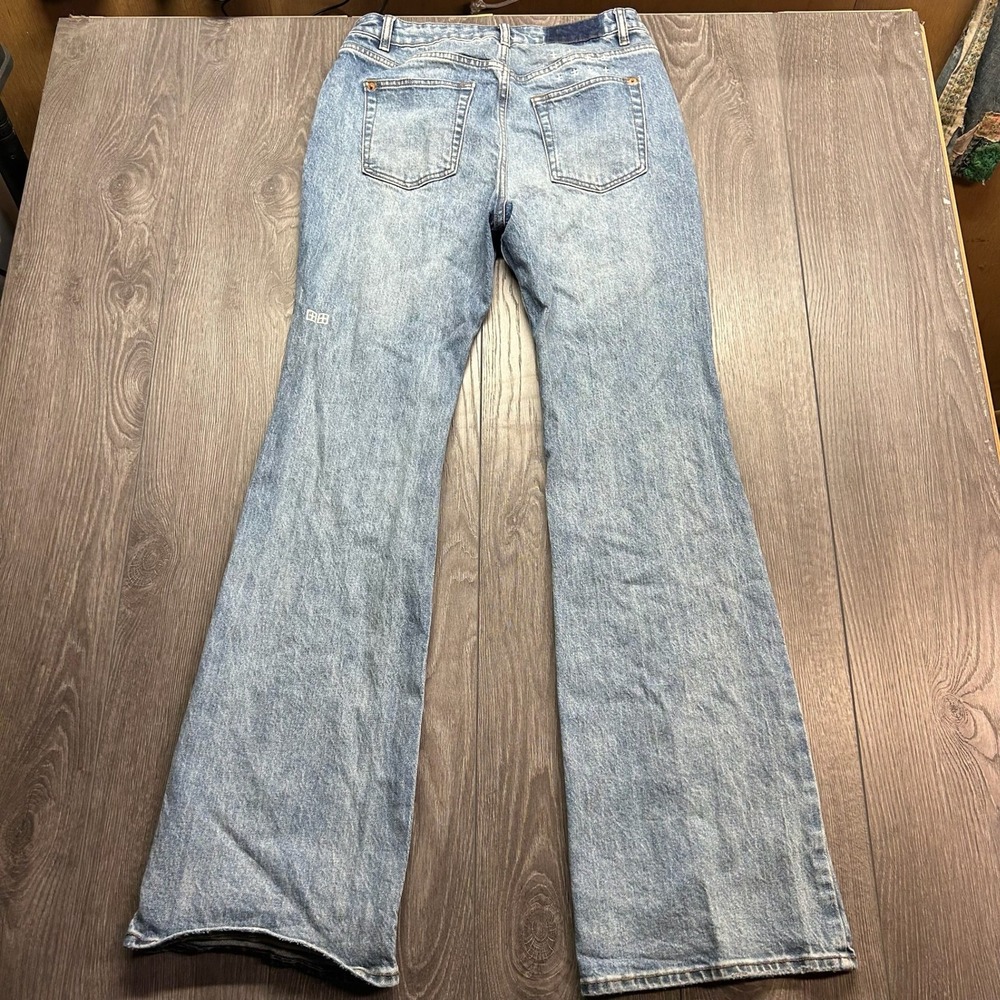 Ksubi Womens Light Wash Blue Flare Leg Denim Jeans Size 29 Cross Embroidery